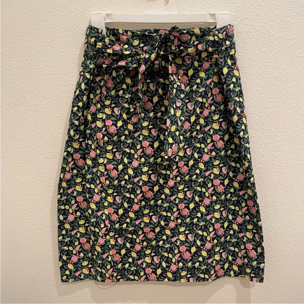 1901 Navy Fruit Print Belted Skirt Petite Size 10